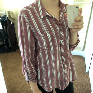 Burgundy & White Striped Button Down